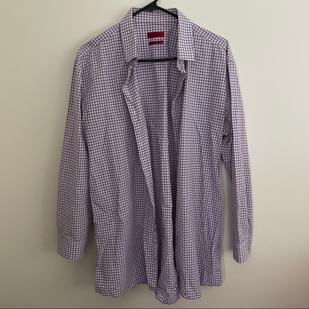 Hugo Boss Slim Fit Purple Checkered Dress Shirt